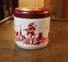Vintage Red Pied Piper Holland Milk Glass Valkenswaard Opaline Cigar Jar & Lid