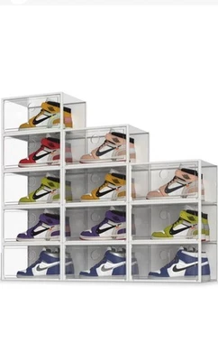 SEE SPRING Stackable Shoe Organizer 12 Pack Shoe Storage Box Up to Size 13-SEESPRING