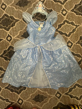 Disney Parks Cinderella Costume Dress Set w/ Tiara Wand Girls XS 4/5 Blue