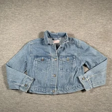 American Girl Jacket Girls Medium 10/12 Blue Denim Trucker Embroidered Floral