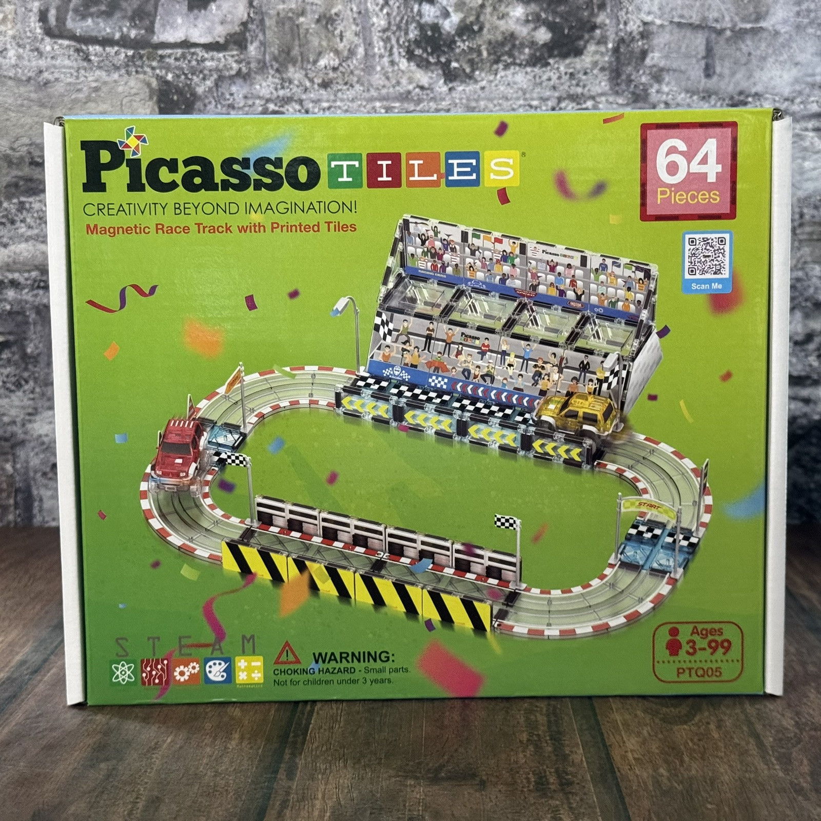 Steam Picasso Tiles 64 Piece 3D Multicolor Magnetic Building Tile Set Race Track-image