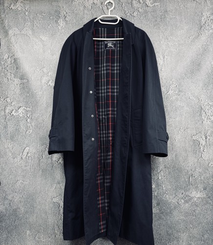 Burberrys Vintage Trench Coat Men Dark Blue Nova Check Lining UK Made - Image 1