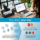 Black Fujitsu ScanSnap ix1300 document scanner with 30ppm, 600dpi, and multiple box icons showing what it can scan.