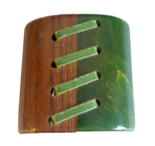 Bakelite & Wood Large Button w/Decorative Plastic Lacing-Shank is in Bakelite