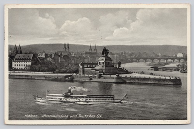 #ad Vintage Postcard Koblenz Deutsches Eck Mosel Estuary Rhine Germany Steamer $6.28