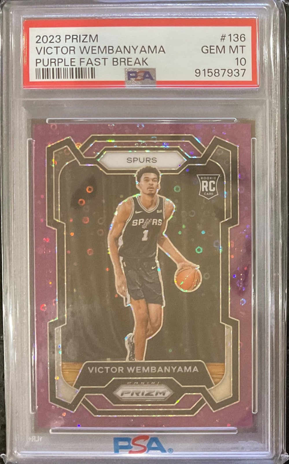 2023-24 PANINI PRIZM PRIZMS FAST BREAK PURPLE 10/75 VICTOR WEMBANYAMA PSA 10