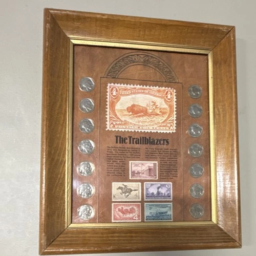Buffalo Nickel Framed Collection with Trailblazers Commemorative Stamps