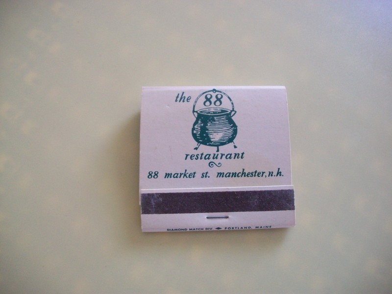 The 88 Restaurant Manchester NH Vintage Matchbook Cover 1960s-70s