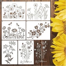 6 Pieces Large Wildflower Stencil for Painting on Wood Reusable Spring Flower