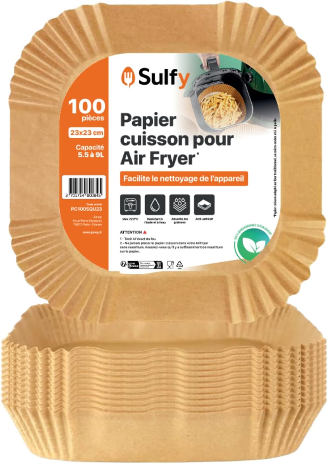 Papier de cuisson air fryer anti-adhésif 23x23 cm pour cuisson saine sans graisse