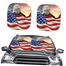 Eagle with American Flag Windshield Sun Shade 2 Eagle With American Flag -1