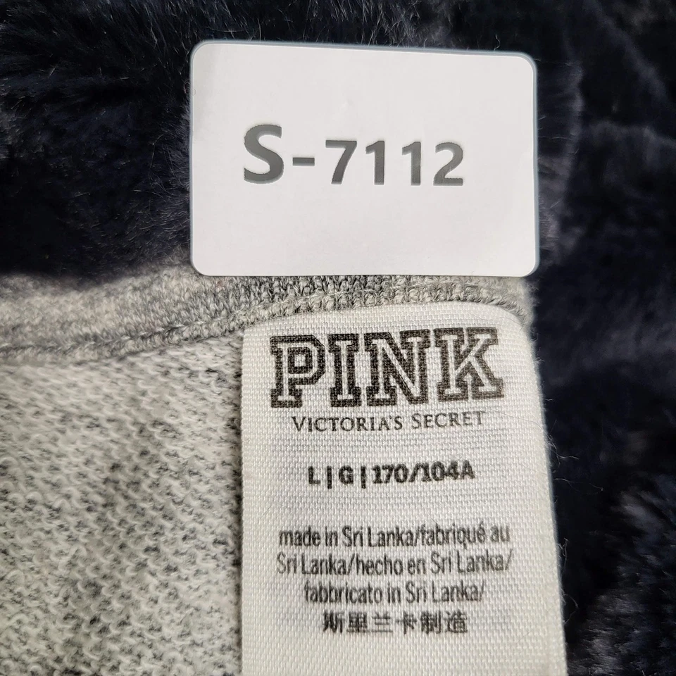 Victoria's Secret PINK Women Hoodie L Grey Sequin Logo Campus Varsity Bling - Image 2 of 4