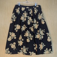 Vintage Maggie McNaughton 90s Skirt Midi Floral Roses Feminine Black Women's 20W