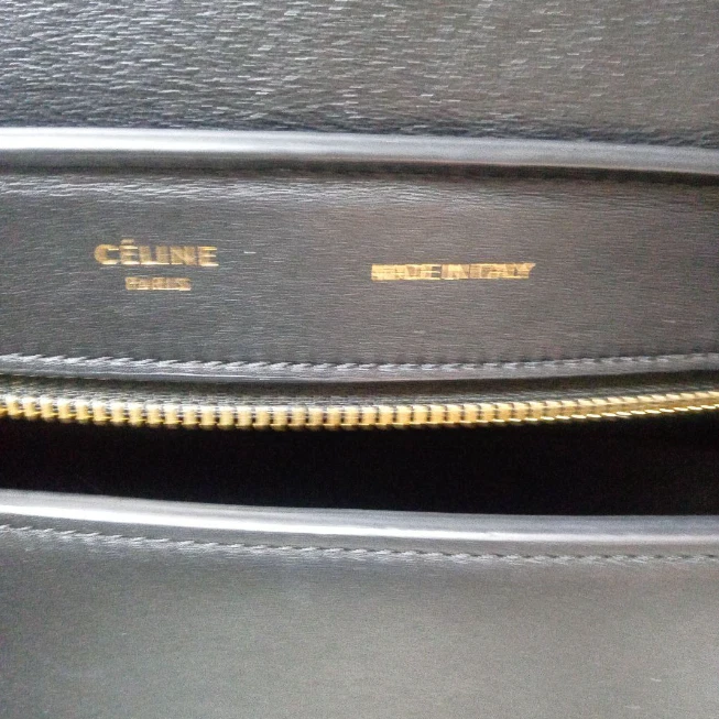 Bolso de Mano CELINE Trapecio Bolso de Hombro Cuero Negro Marrón USADO Excelente Foto 4 de 4
