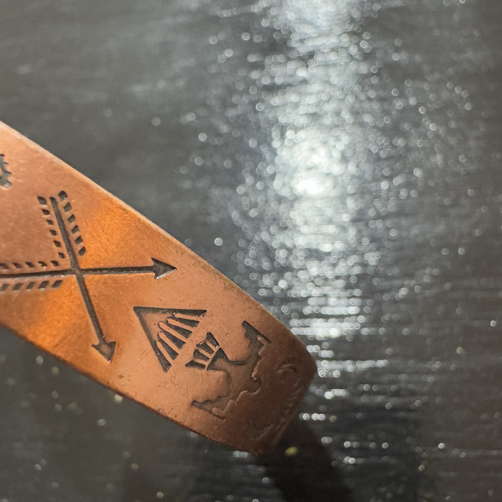 Vintage Solid Copper Cuff Bracelet with Native Am… - image 2