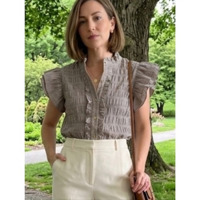 DKNY Women's Ruffled Flutter-Sleeve Blouse, Sz S