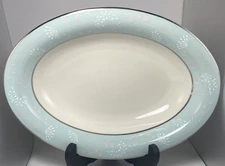 Castleton China "Corsage" TURQUOISE 15 1/2” Oval Serving Meat Platter USA