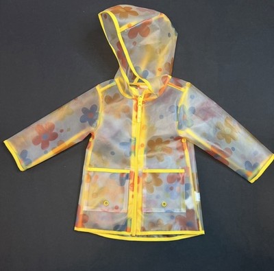 Cat & Jack Baby Girls 12M Clear Raincoat Floral Retro Flowers Hooded Jacket