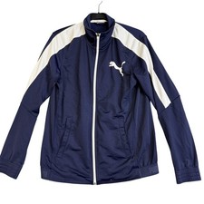 Puma Track Jacket Mens Small Navy Blue White Full Zip Stand Collar 838605-76