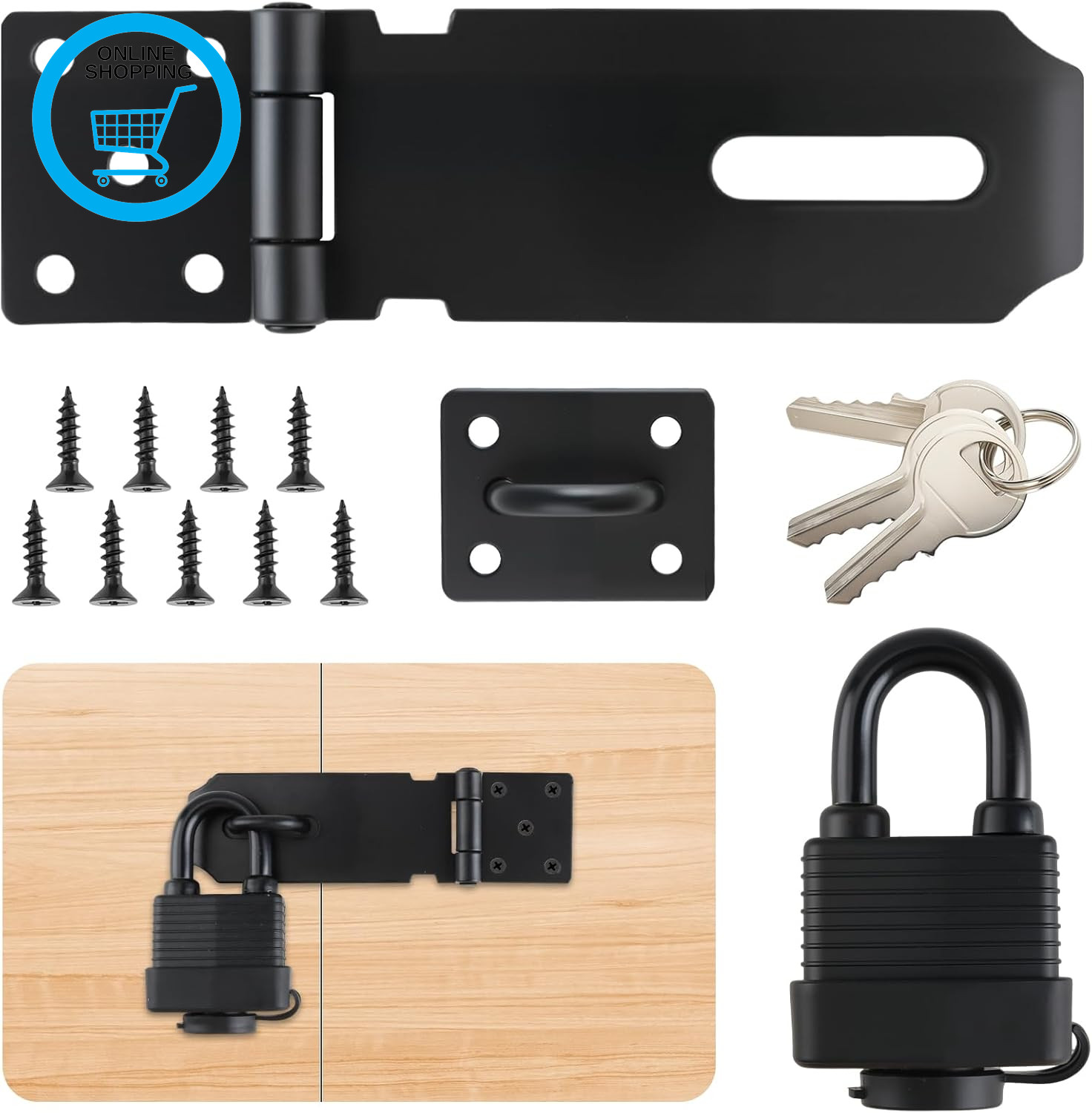 Heavy Duty Gate Bolt Lock with Padlock, 4 Inch Shed Lock Hasp and Staple - Secur