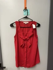 Ladies Loft Red Sleeveless Ruffle Button Up Blouse - Size XS