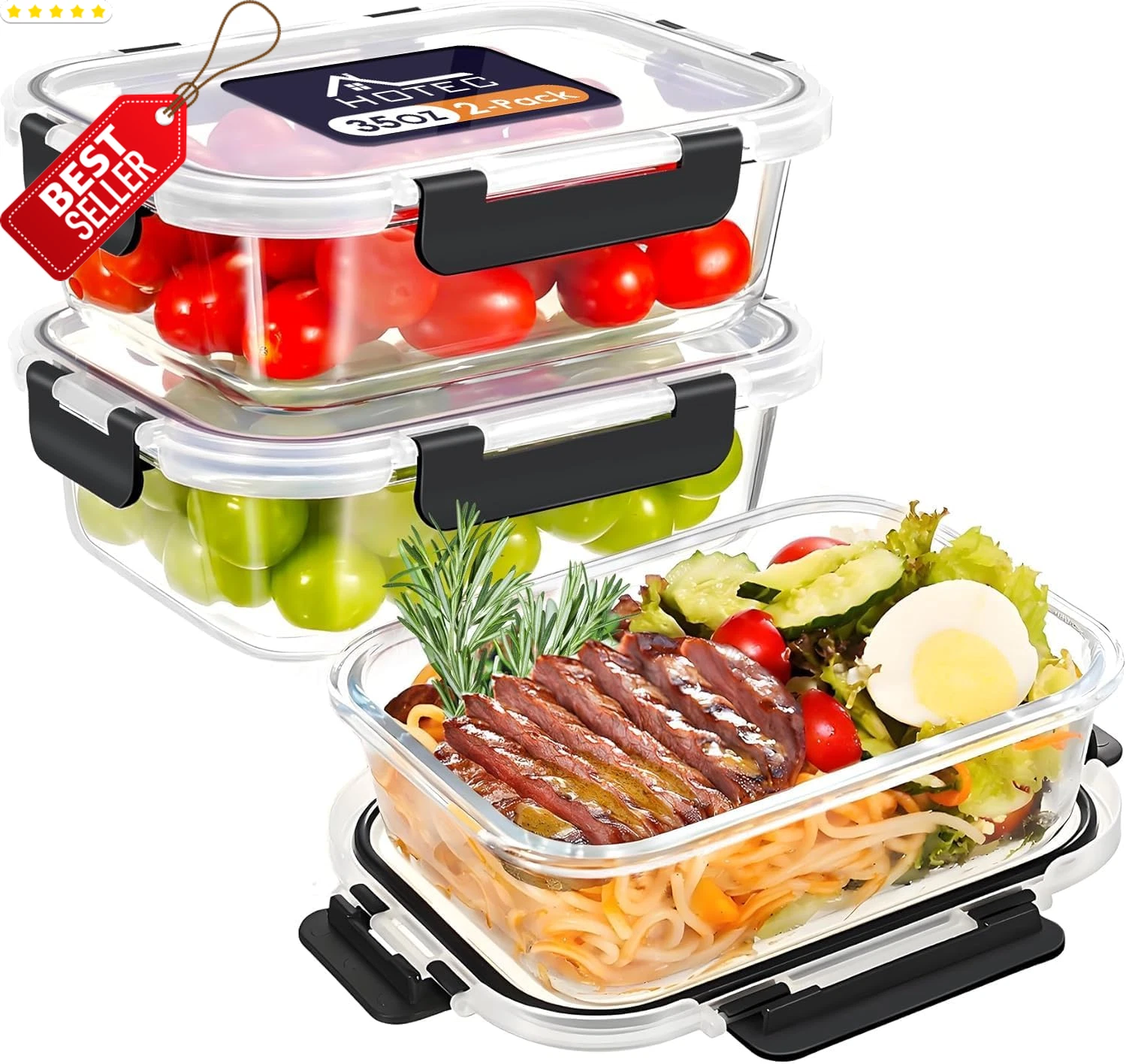 2 Pack 35oz Glass Food Storage Containers Airtight with Lids Microwave Safe - US