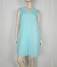 Vtg 60s 70s Queentex nylon nightie blue M