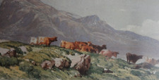 ANTIQUE CHROMOLITHOGRAPH AFTER AARON PENLEY MOUNTAIN SCENE WITH CATLE.