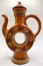 Vtg Ceramic Glazed Decanter Cricle Donut Tea Pot Carafe