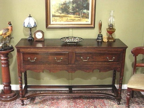 ANTIQUE OAK 2 DRAWER DRESSER BASE/SIDEBOARD/SIDE TABLE ~ BOBBIN TURNING c1900s - Picture 8 of 14