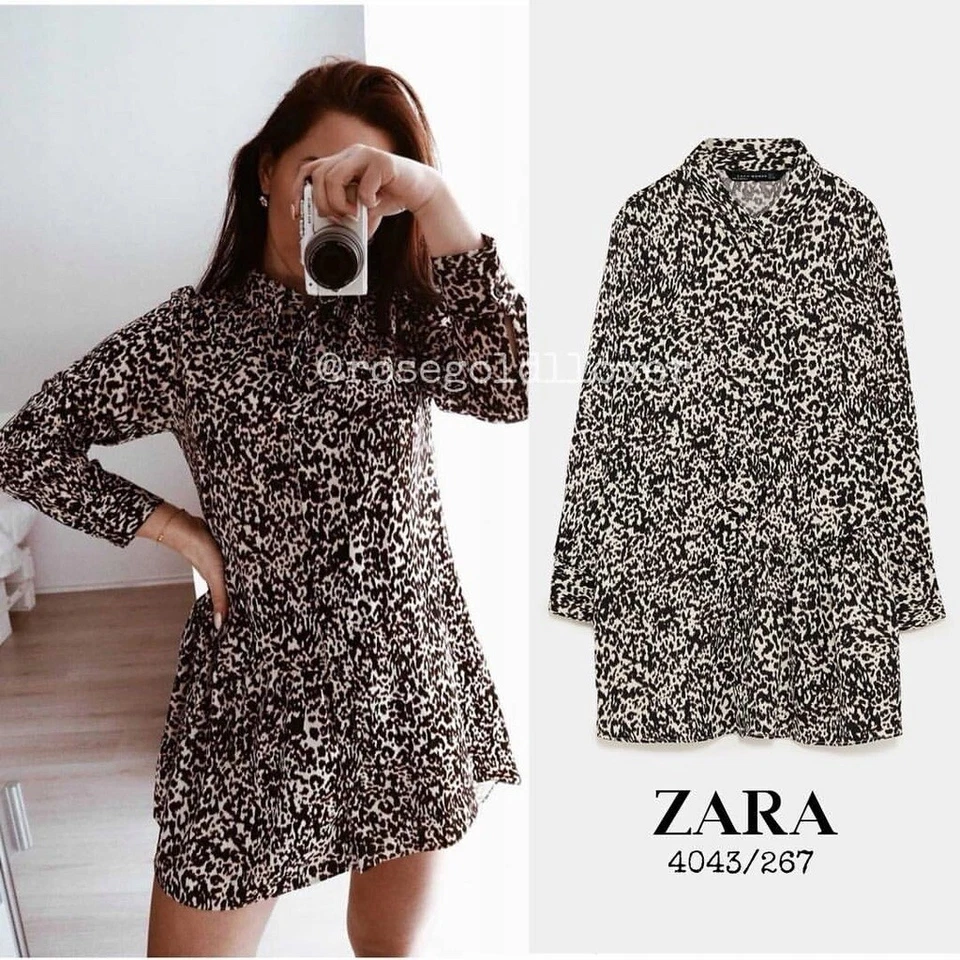 ZARA WOMAN LEOPARD SHIRT DRESS SZ L  | 4043/267