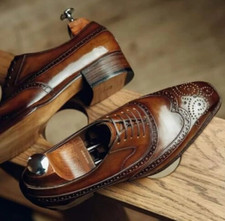 Custom made Brown Leather Wingtip Oxford Shoes, Lace Up Dress Men Shoe