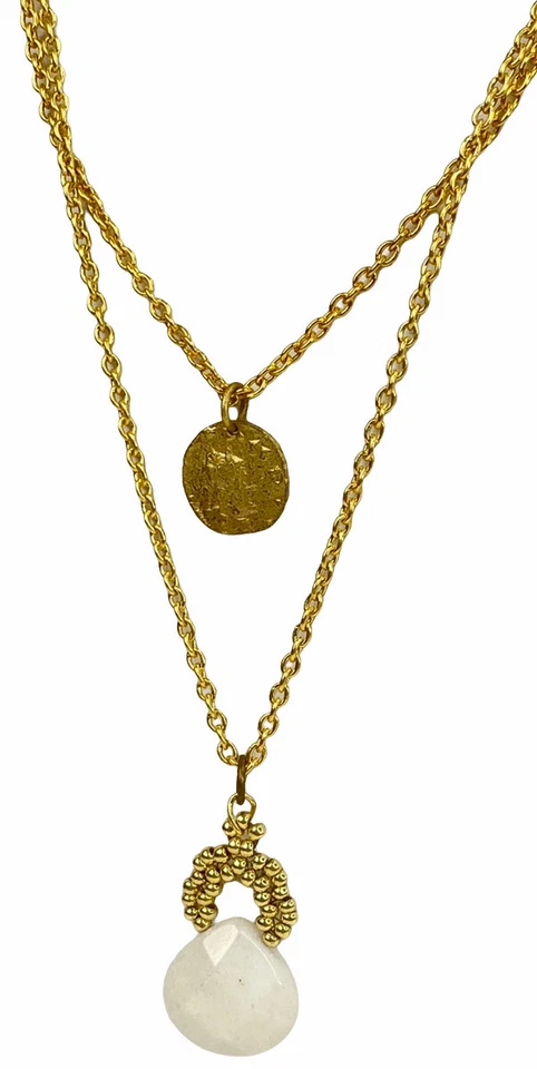 Collar Tat2 Moneda Dije Facetado Color Marfil Cuarzo Capas Largo 19-22" 24" Largo