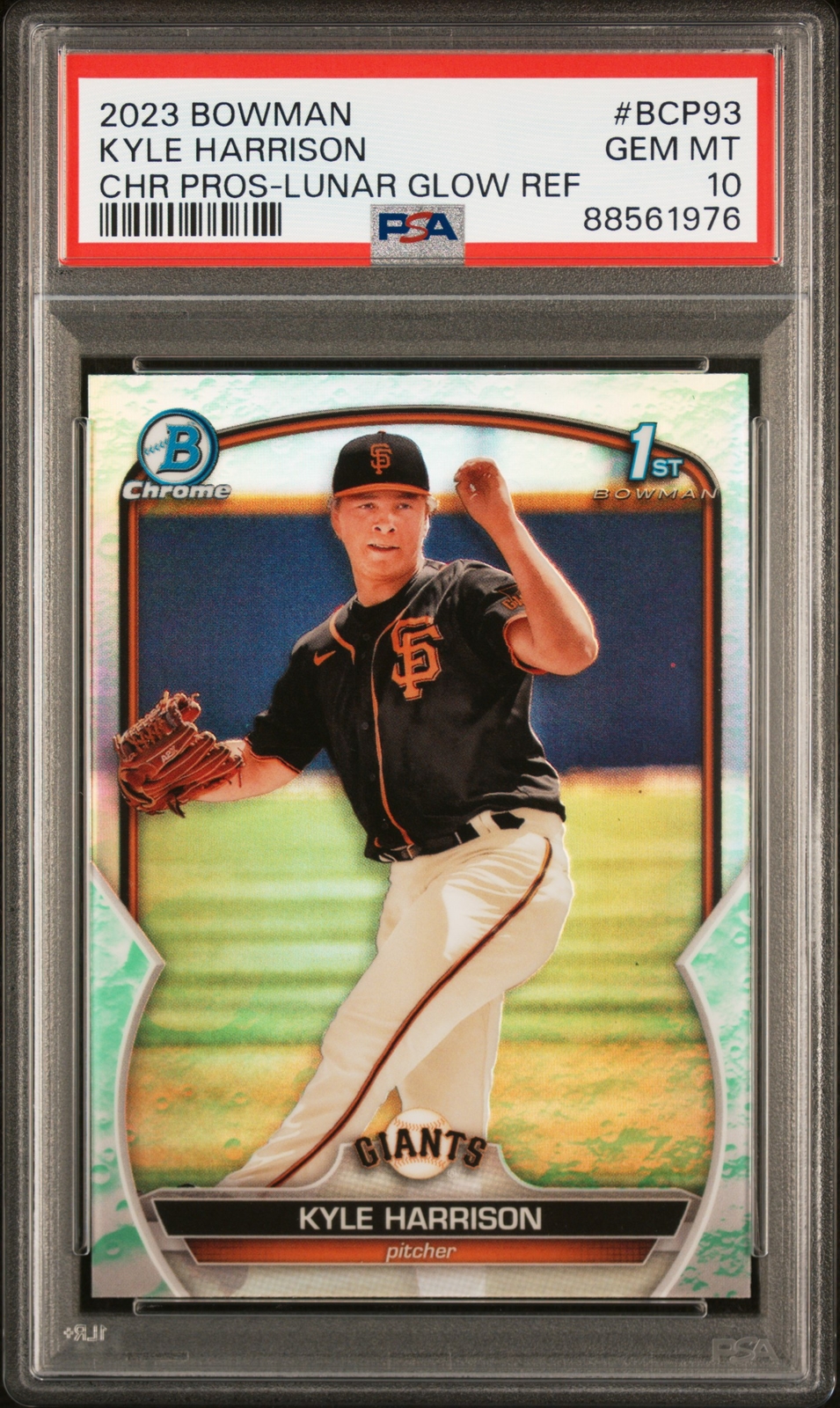 Kyle Harrison 2023 Bowman Chrome 1st Lunar Glow Refractor Card #BCP-93 PSA 10