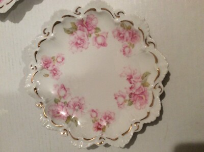 SET of (5) ANTIQUE M Z AUSTRIA FLORAL PORCELAIN DESSERT PLATES