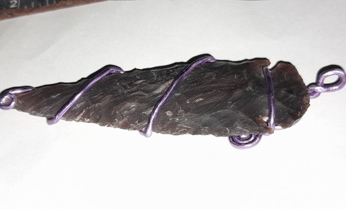 Loose Apx 4.3" stone Arrowhead Spearhead reproduction Collect Rock , lilac wire - Picture 18 of 23