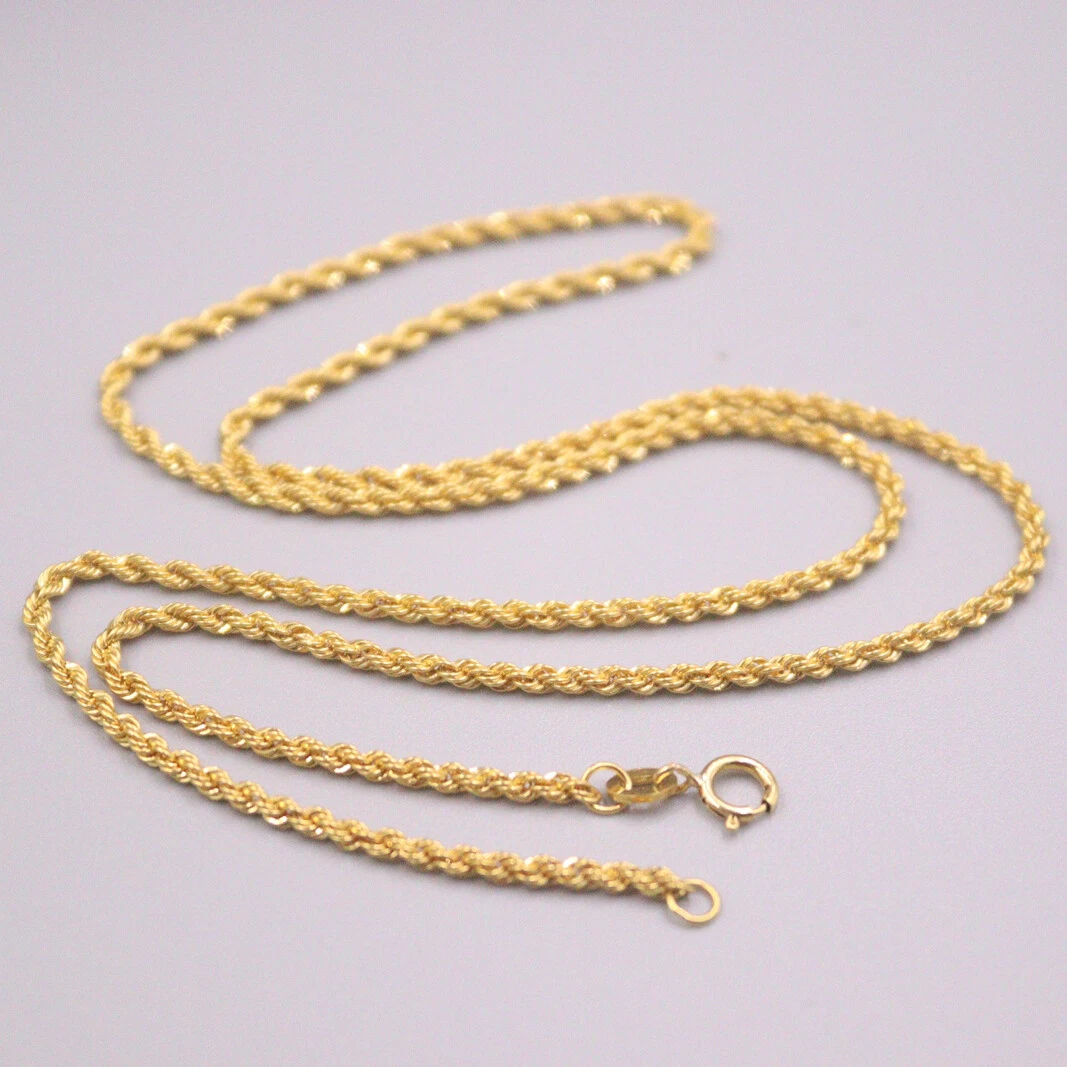 Fine Pure 18K Yellow Gold Necklace 2mm Width Rope Link Chain