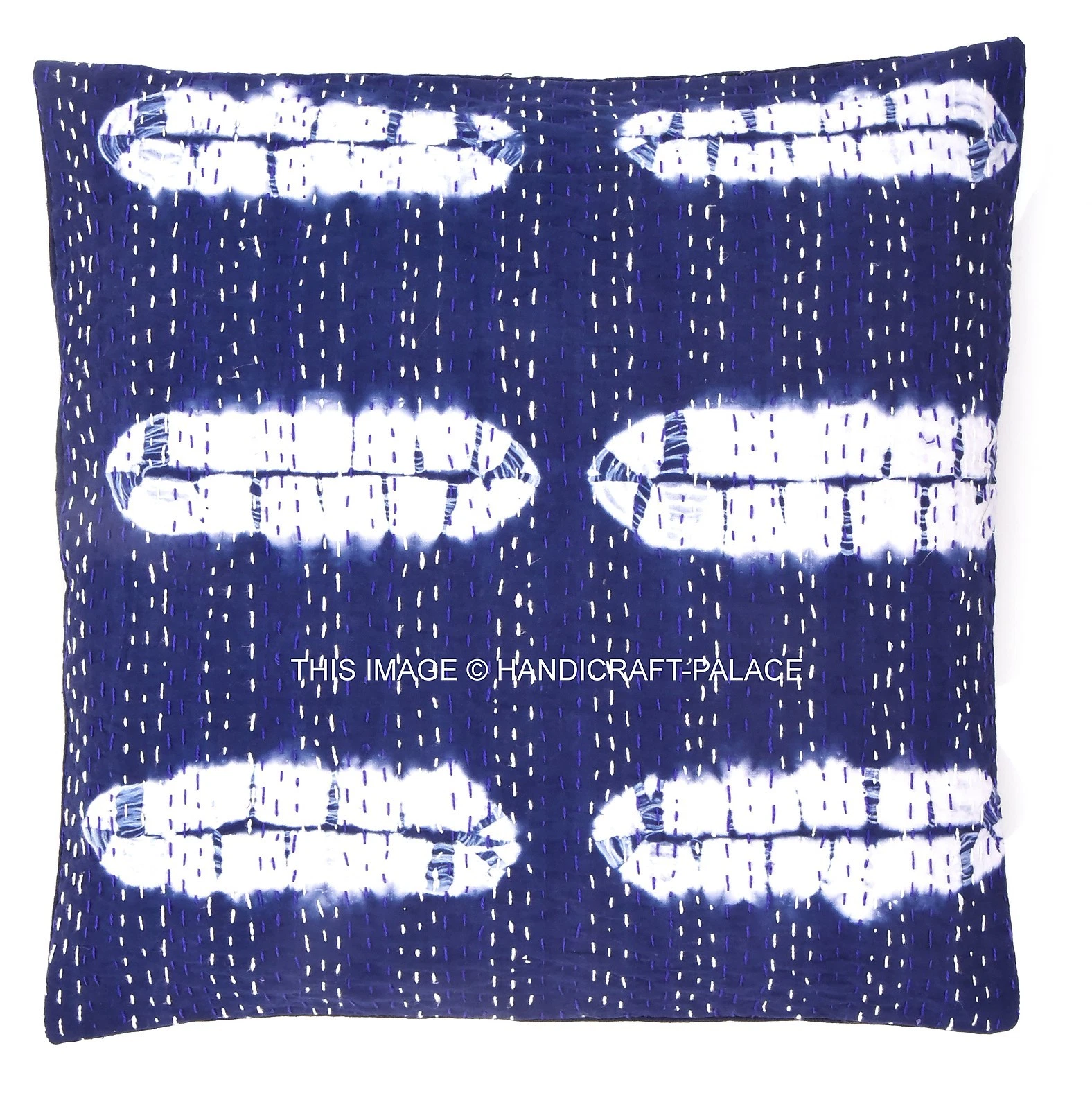 INDIEN INDIGO TIE DYE CUSHION PILLOW CASE COVER DECOR 16" BLUE KANTHA WORK THROW
