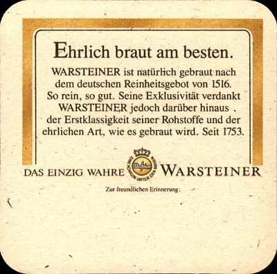Beer mat - Warsteiner - Ehrlich brews best