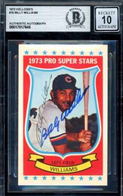 Billy Williams Gem Mint 10 Beckett BAS Signed 1973 Kellog's Autograph