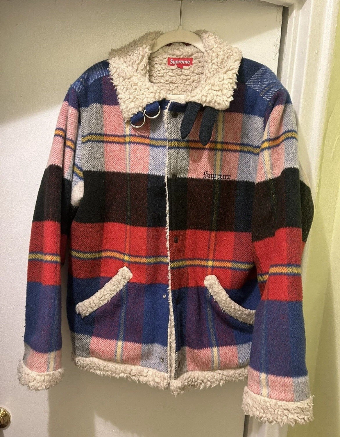 Manteau en laine Supreme Plaid Shearling Bomber Jacket FW17 taille L