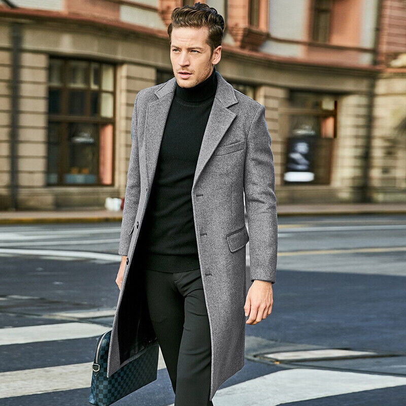 Men Winter Casual Office Smart Overcoat Tops Trench Coat Long