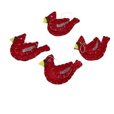 Cardinal Bird Felt Hanging Christmas Ornaments Handmade Blanket Stitch Set of 4