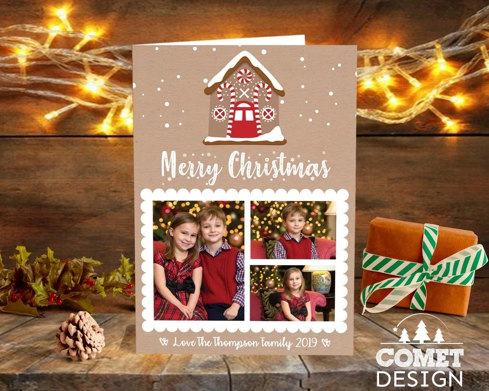 Personalised Christmas Cards Xmas Photo Folded Postcards Boy Girl Children Pack - Image 3 of 4