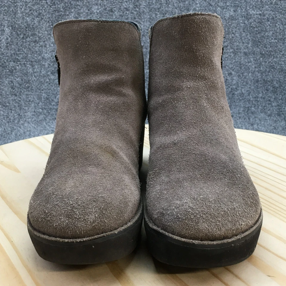 Botas Reaction Kenneth Cole para mujer 8 Prime Botines Gris Cuero Cuña Cremallera Foto 4 de 4