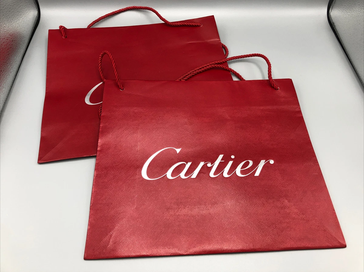 2-AUTHENTIC Cartier Red Silver Logo Shopping Paper Bag - 12.5 x 11 x 4.75”