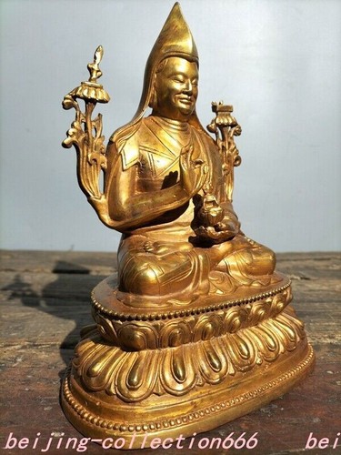 Templo budista tibetano de 9,6" bronce dorado tsongkhapa maestro chamanismo estatua de Buda - Imagen 4 de 9