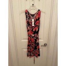 Dana Buchman Black Tie With Pink Floral Dress OX Polyester & Spandex