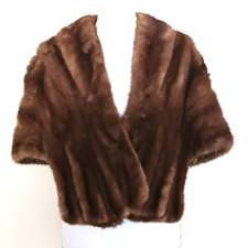 VTG 60s Genuine Brown Mink Stole Satin Lining O/S