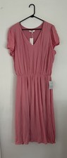 Wayf Blouson Midi Swing Dress Solid Pink Size 1X Cap Sleeves NWT